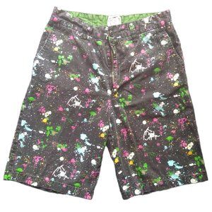 Chor Paint Splatter Multicolor Graphic Black Chino Shorts Men's Size 32